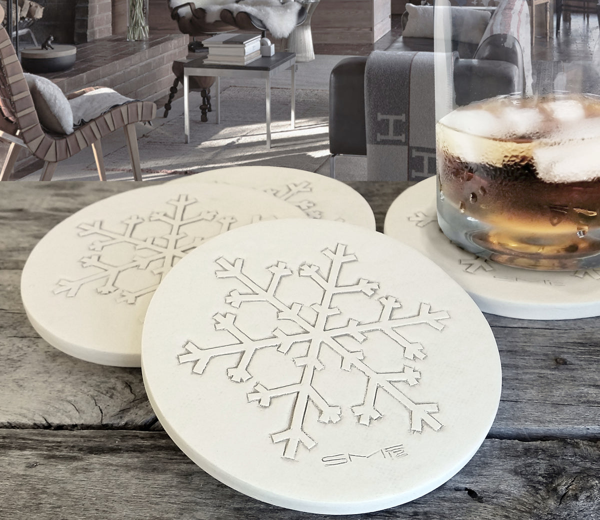 Snowflake deals drink coasters